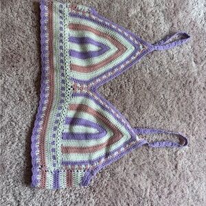 Elegant Crochet Bralette in Purple and Cream